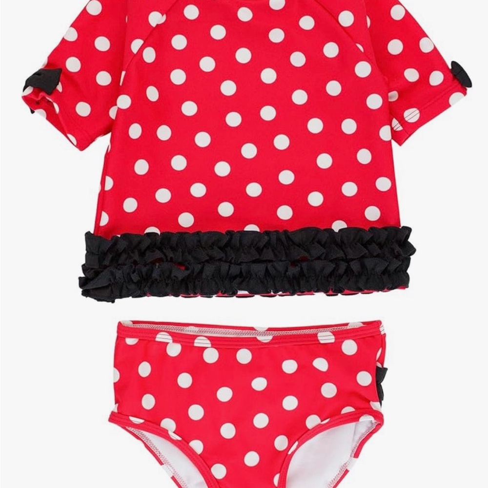 Ruffle Butts Red and White Rashguard Swim Set